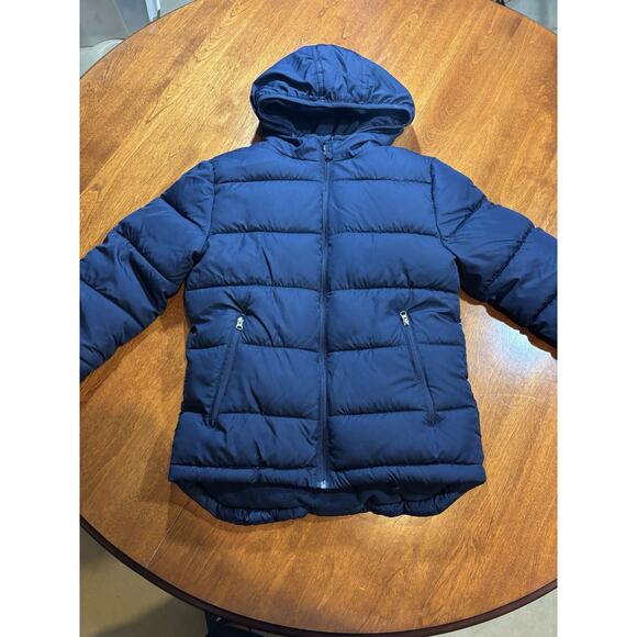 Faded Glory Navy Blue Puffer Jacket Hooded Medium (8) Warm Winter Coat - Picture 1 of 4